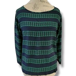 Club Monaco Navy Blue And Green Silk Blouse - Size Small Petite